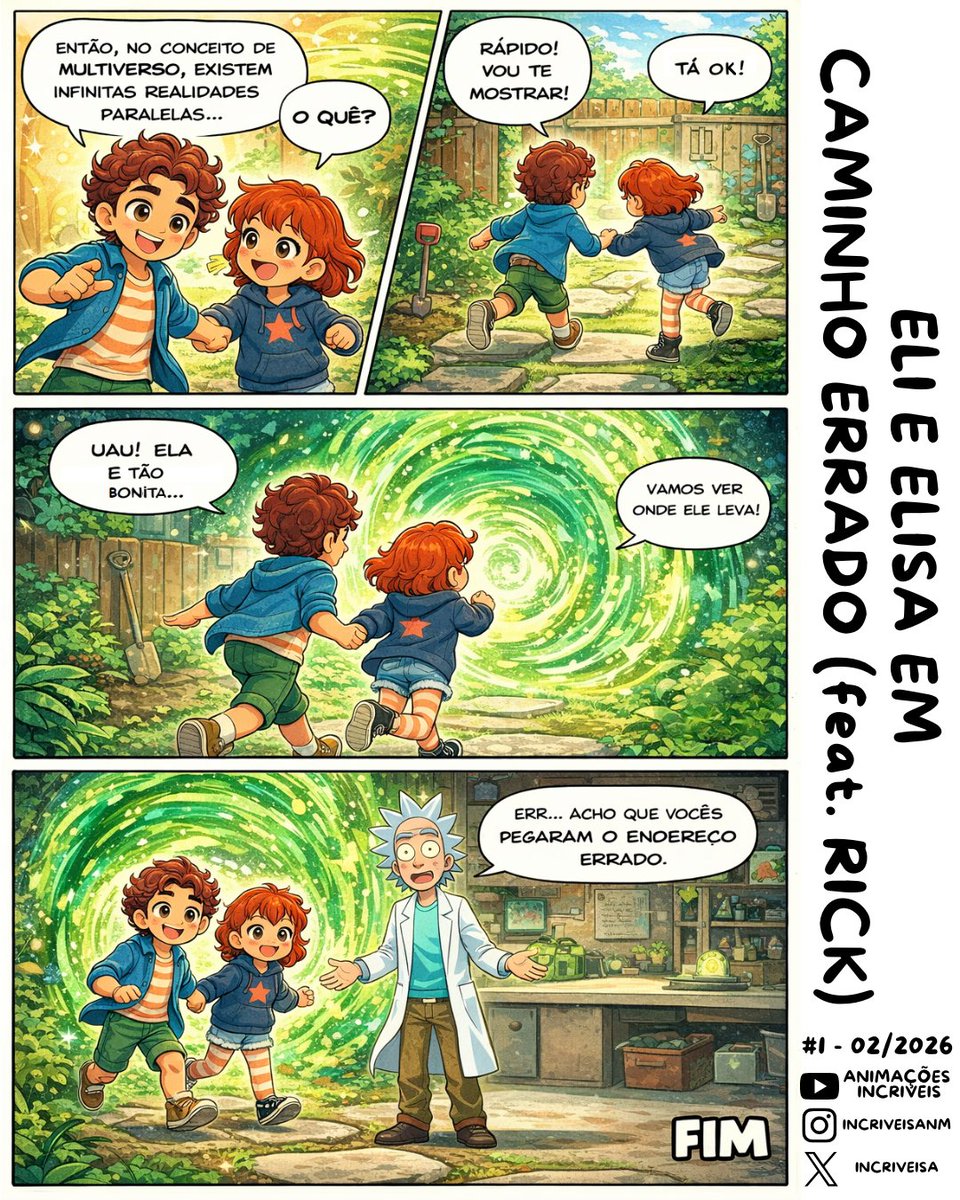 IncriveisA's tweet image. A partir de hoje, terremos um tirinha semanal postada no YT, no meu Instagram e no X com pequenas aventuras de Eli e Elisa, com referências a filmes, séries, animes, e etc. Essa é a 1ª, espero que gostem! Mandem sugestões! #comic #hq #animação #humor #rickandmorty