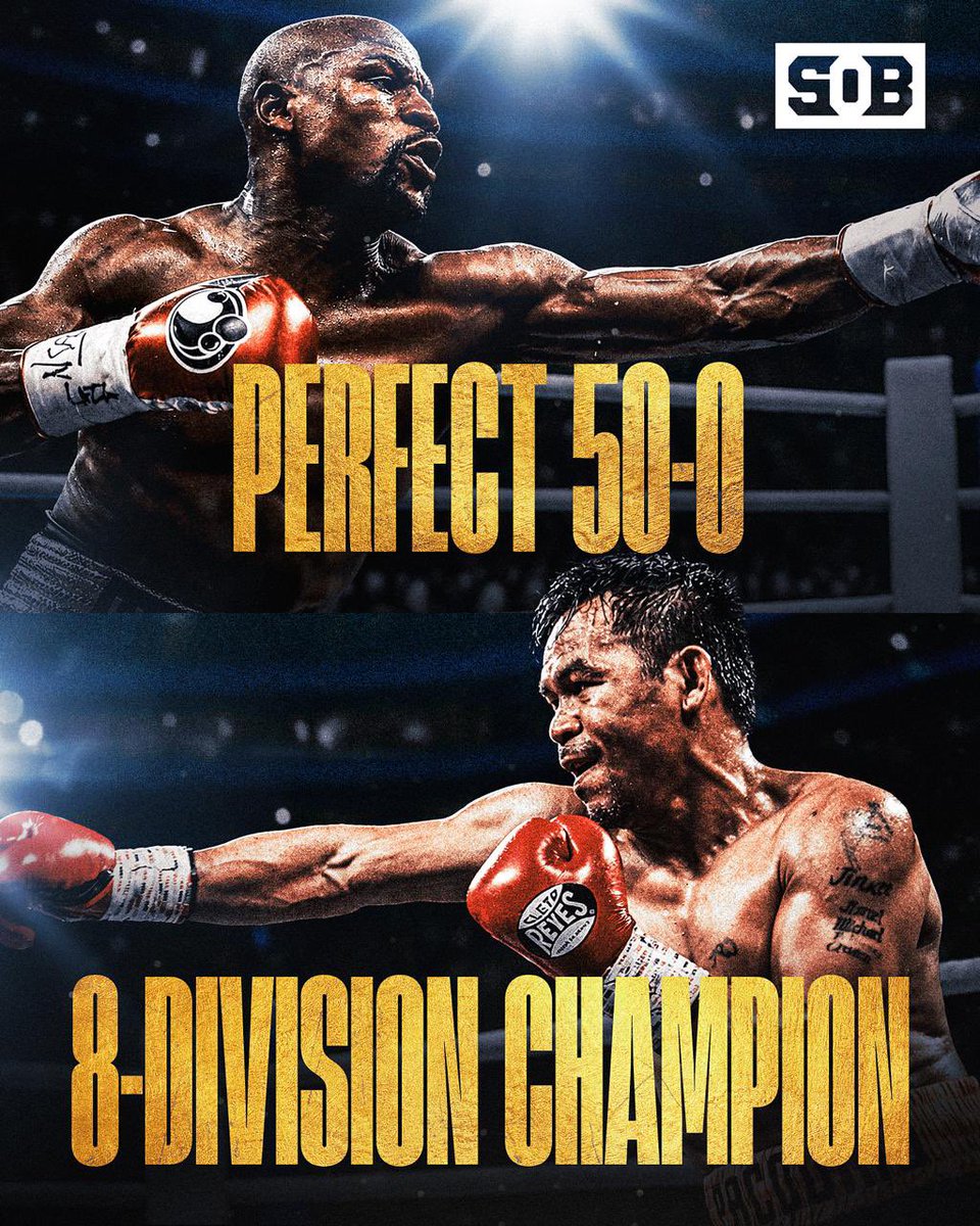 Sourceofboxing's tweet image. Which achievement is more impressive? 🏆

▫️Floyd Mayweather’s perfect 50-0 record
▫️Manny Pacquiao winning titles in 8 divisions