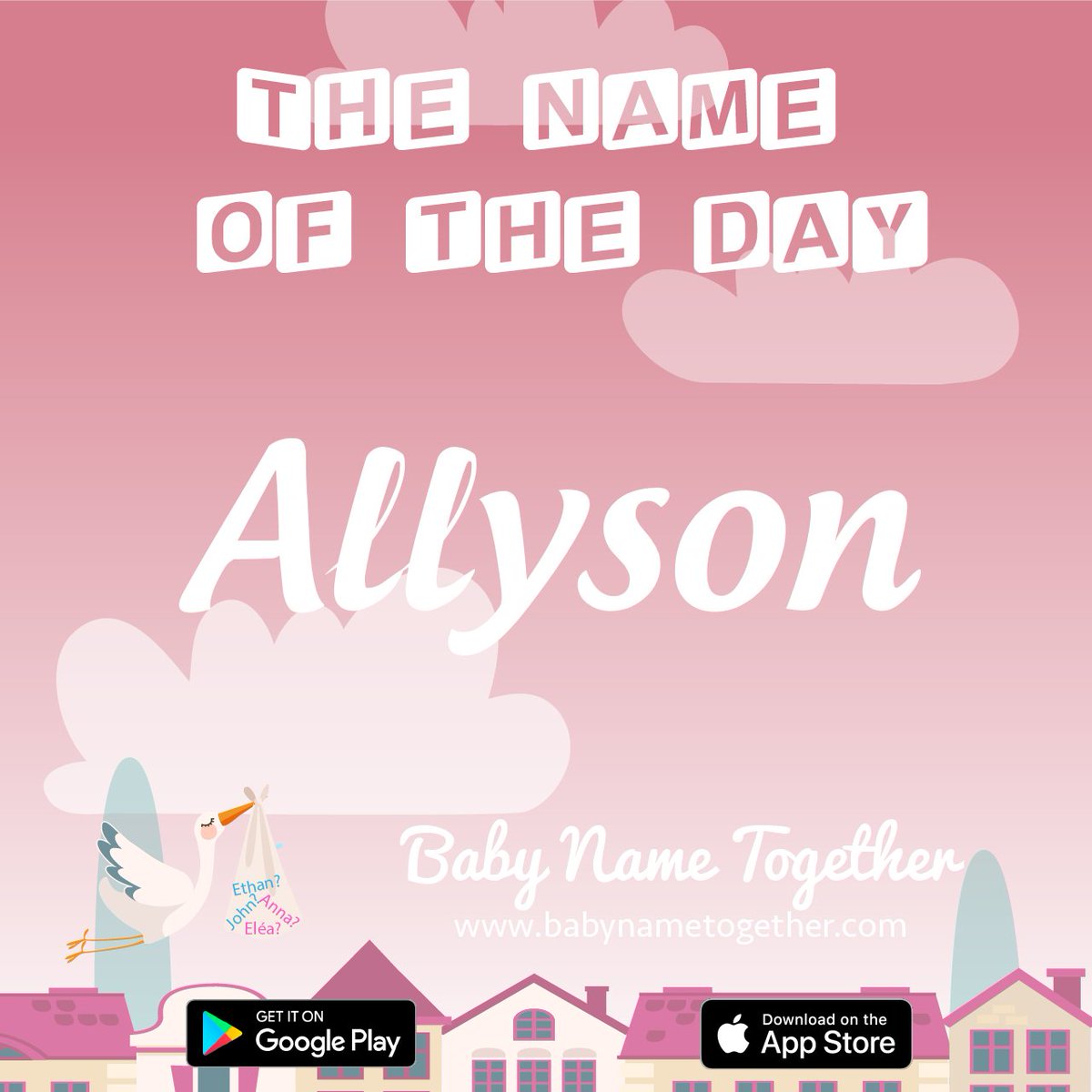 BabyName2gether's tweet photo. 🌈 Today’s girl name idea: 💕 Allyson 💕 ! Find unique baby names for your little peanut with the app 📱 https://t.co/0CJUoJQyCm or 📔 read more about the name #Allyson on https://t.co/NS2GDzoCmE #names #motherhood #pregnancy #baby #momtobe #girlname #maternity #Babygirl https://t.co/iy8OoS2iMV