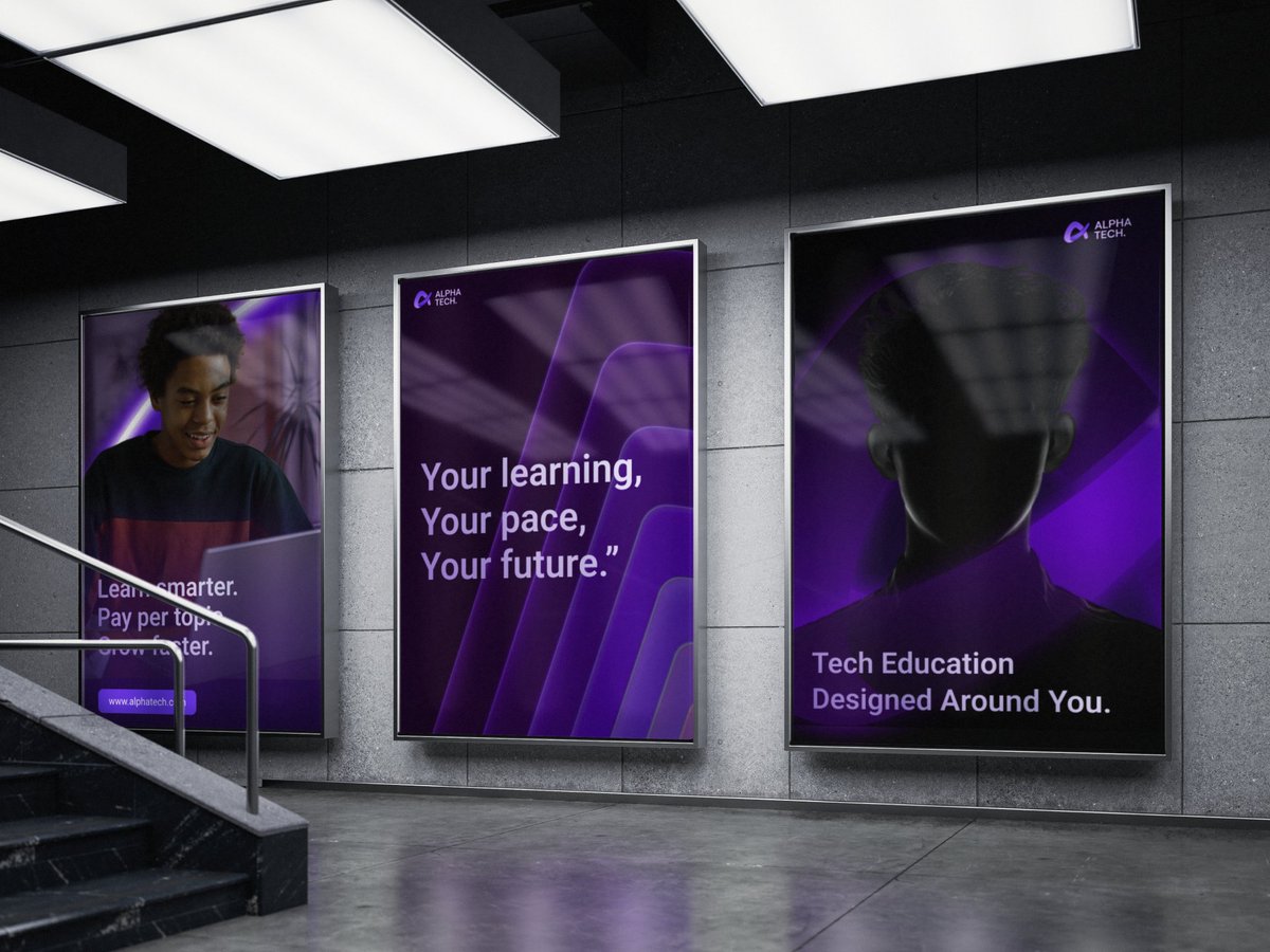 I build brands that captivates, A sneak peak at a brand design i made for Alpha tech, an edtech app for  acquiring tech skill at your convinience, what do you think?