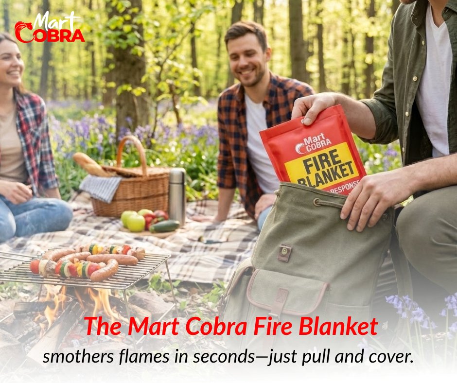 Pack peace of mind for your next outdoor adventure! 🌲🏕️

The Mart Cobra Fire Blanket fits right in your backpack for instant campfire or grill safety. Just PULL and COVER to smother flames in seconds. 🍔🔥
