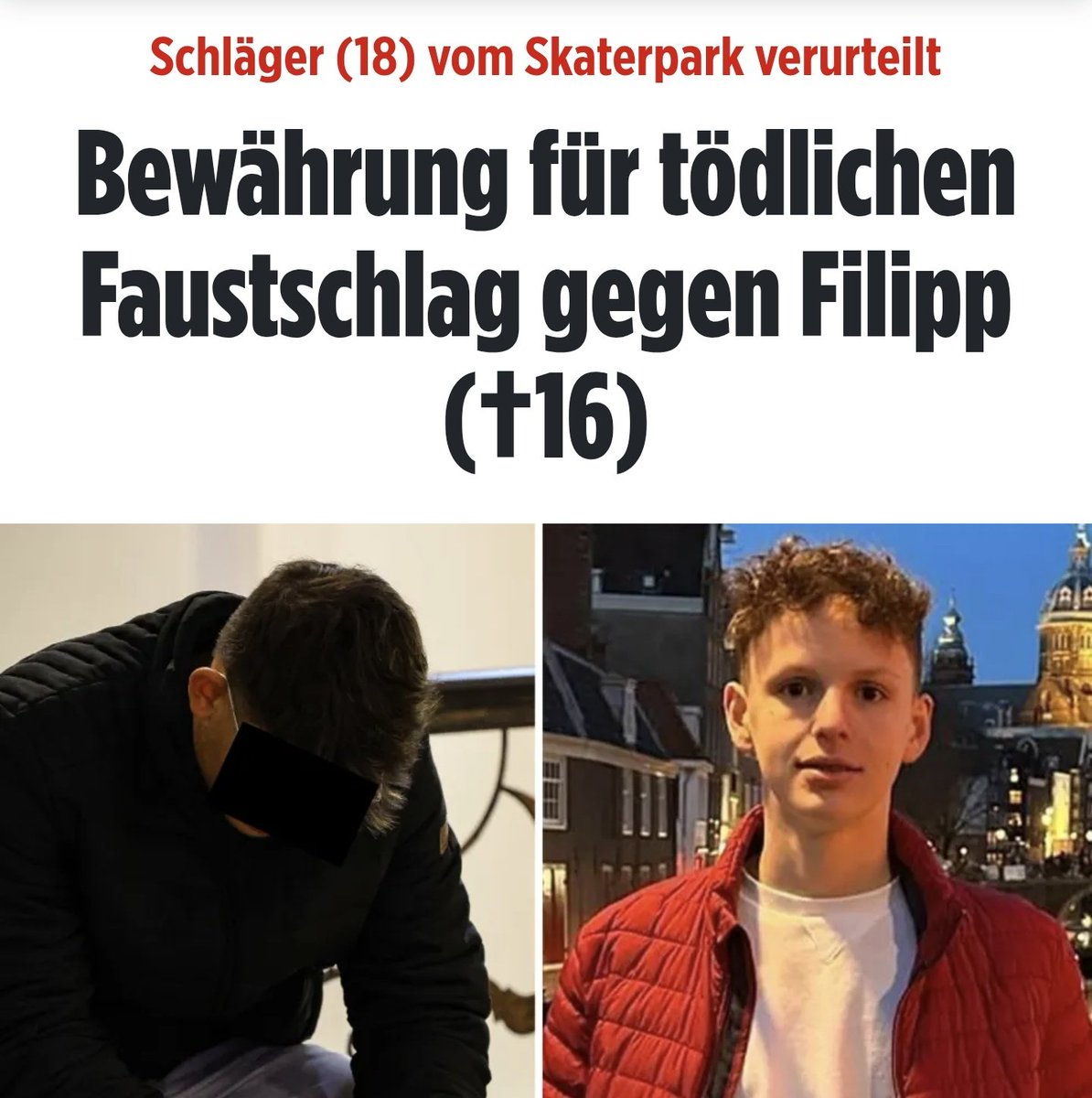 NRW:
Ein 18-Jähriger hat einen 16-Jährigen getötet und bekommt 1 Jahr auf Bewährung und 80 Sozialstunden!
Ist denn ein Leben überhaupt nichts mehr wert?! 😡 
bild.de/regional/nordr…