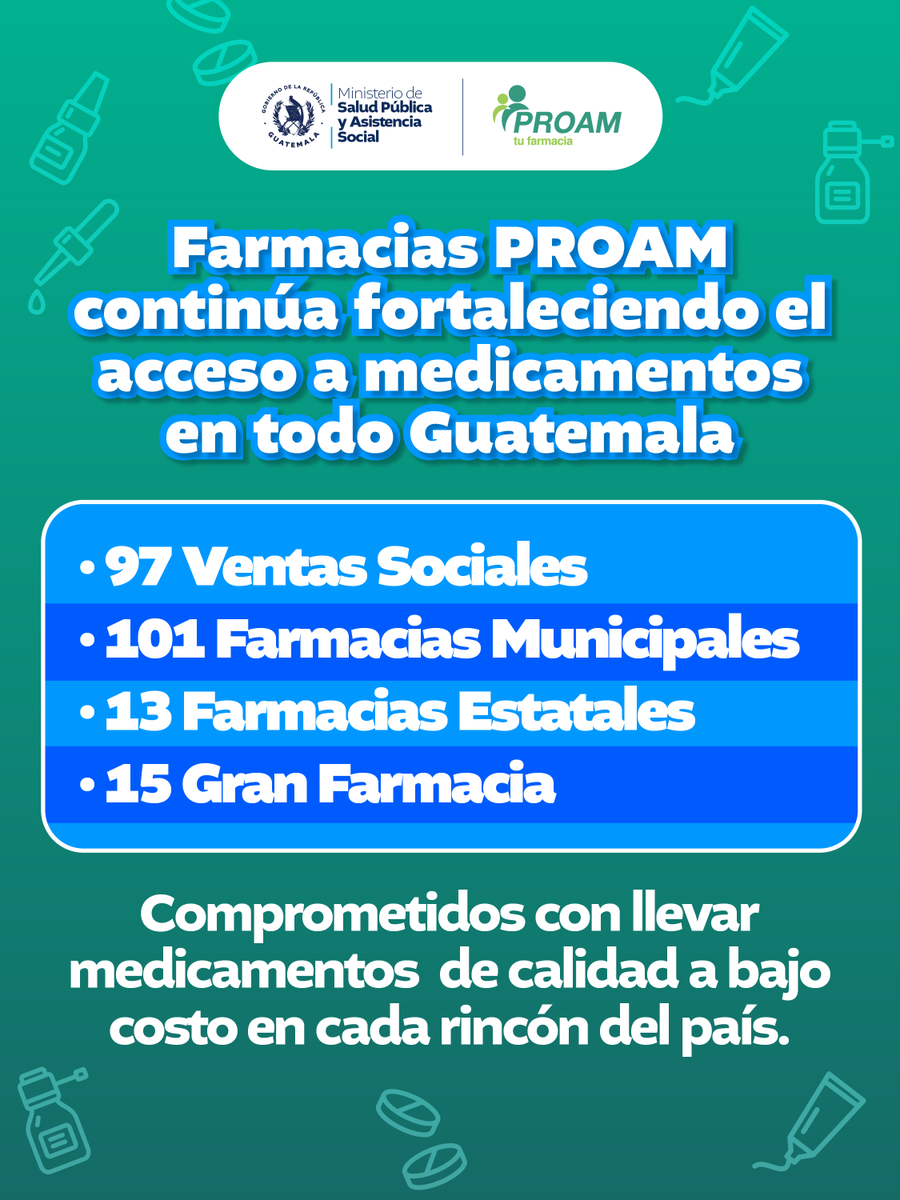 En el Ministerio de Salud, a través de Farmacias <a href="/proamgt/">PROGRAMA DE ACCESOBILIDAD DE MEDICAMENTOS -PROAM-</a>, seguimos ampliando el acceso a medicamentos en todo el país.🩺 

Nuestro compromiso es llevar opciones de calidad y a bajo costo a más comunidades, para que las familias puedan cuidar su salud sin que el precio sea una
