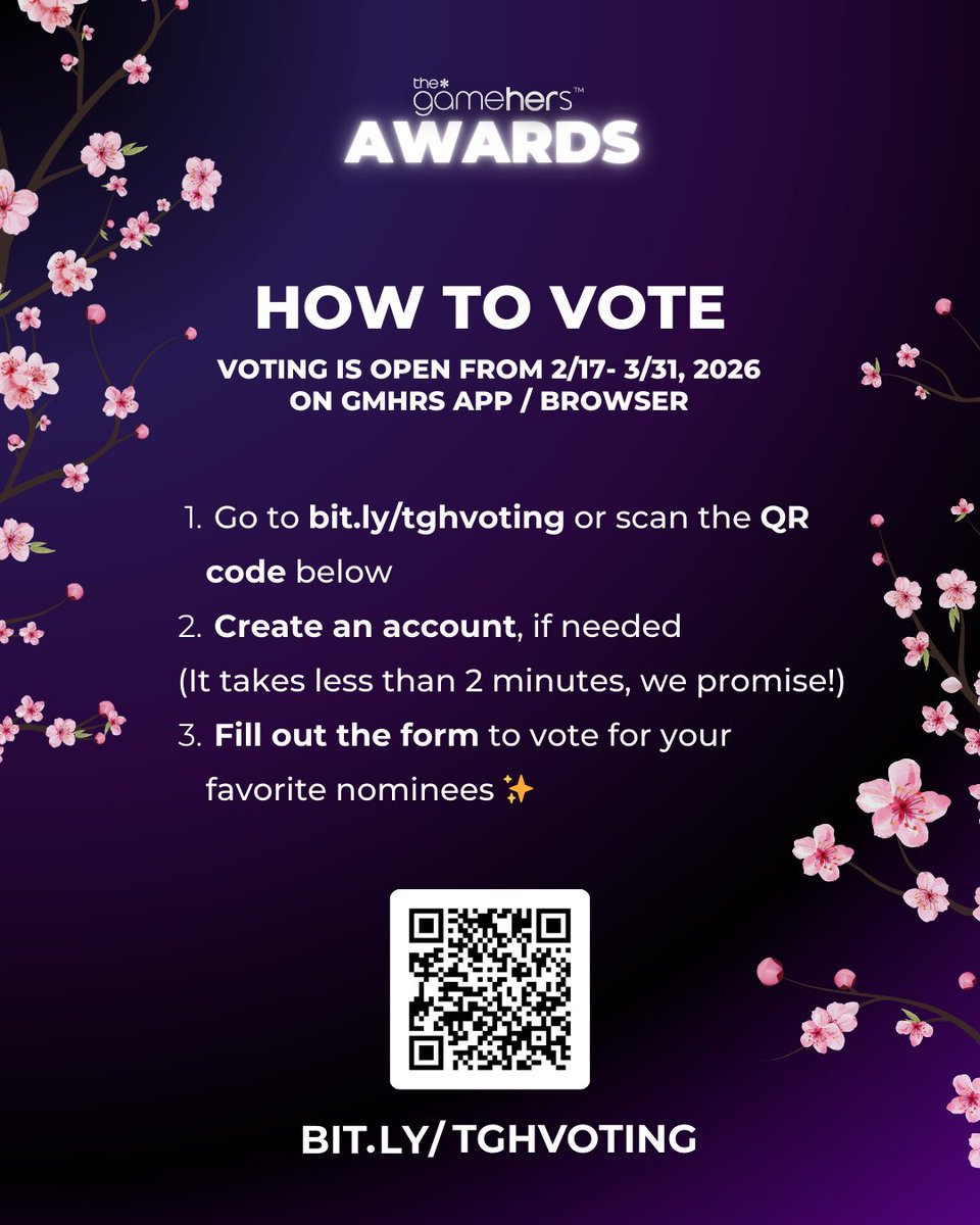 I’m honored to be nominated for the Advocates for Representation Award at the <a href="/thegamehers/">the*gamehers</a> Awards.

Huge thank you to @PRZSacredxRose for nominating me. I’m grateful to build this alongside you.

If you believe in representation, I’d appreciate your vote 🤍bit.ly/tghvoting