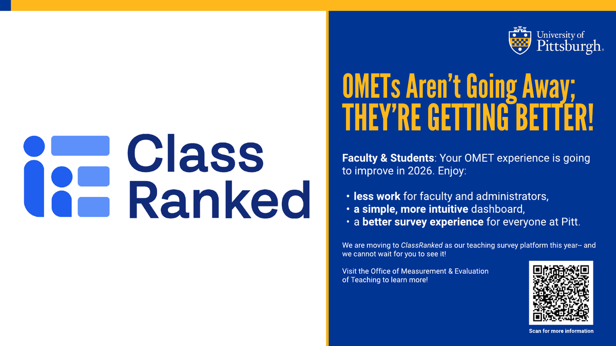 PittTeaching's tweet photo. OMETs ARE GETTING BETTER and we can't wait to show you! Join the spring term pilot to see the new teaching survey platform by March 2! Learn more at https://t.co/l1cukXoptI https://t.co/pFwoSywX7q