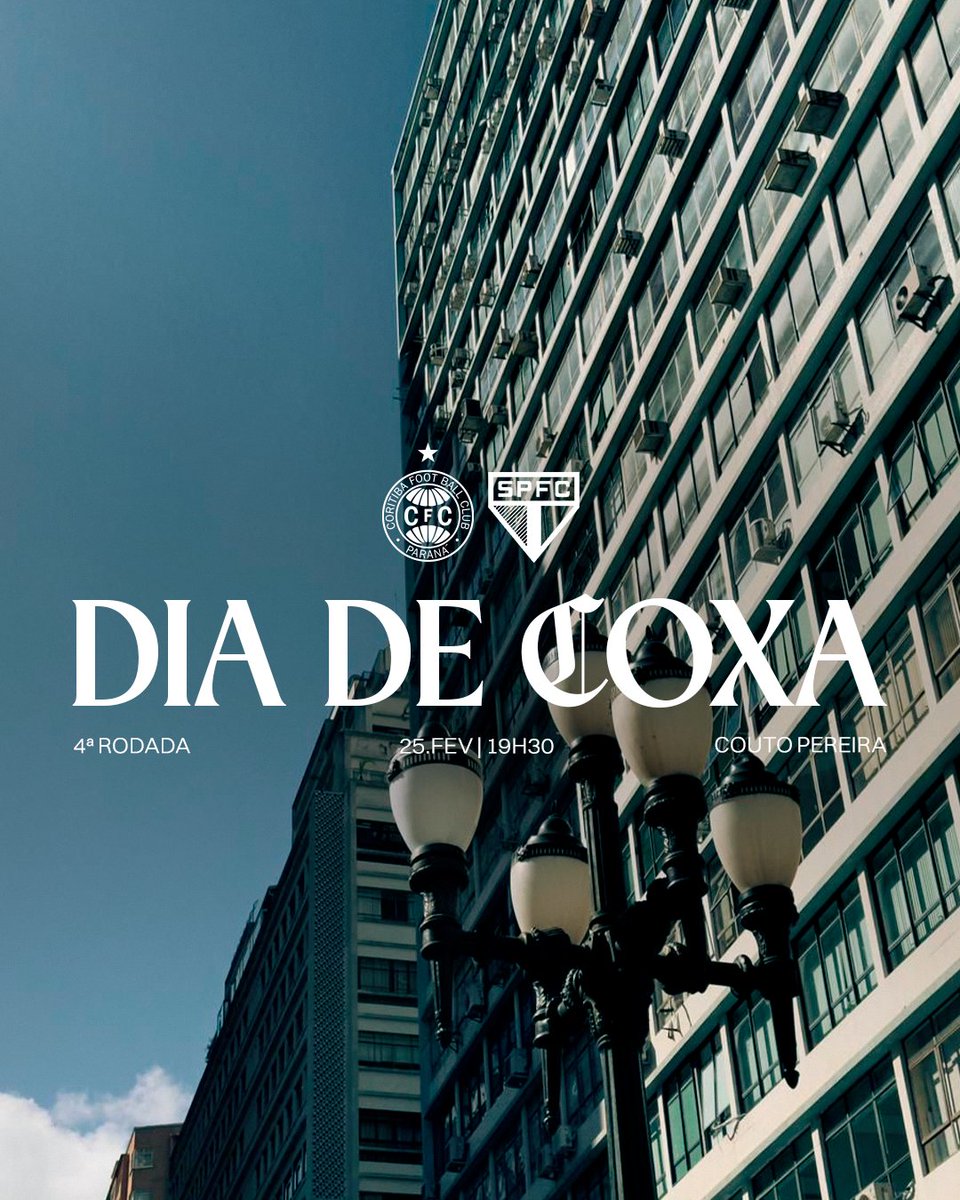 É #DiaDeCoxa. É jogo importante. É com você. Sempre. 💚

🏆 Brasileirão
🗓️ 4ª rodada
⌚ 25/02 • 19h30
🏟 Couto Pereira
🌃 Curitiba/PR
📺 Prime Video
🎙️ TV Coxa  (youtube.com/@coritibaofici…)

🟢⚪ #CFCxSPFC #CoxaNoBrasileiro