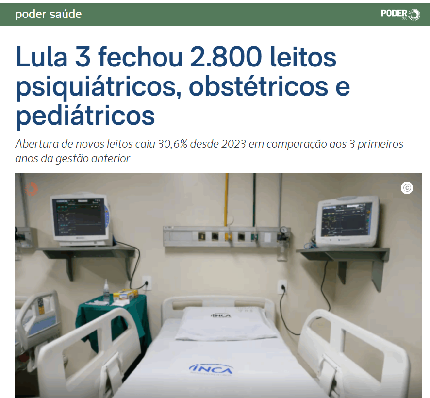 🗣️ATENÇÃO | LULA FECHOU 2.800 PSIQUIÁTRICOS, OBSTÉTRICOS E PEDIÁTRICOS 

Em relação à abertura de novos leitos, houve queda de 30,6% em comparação com os 3 primeiros anos do governo de Jair Bolsonaro (PL).

Entre 2023 e 2025, foram abertos 7.050, enquanto que, entre 2019 e 2021,