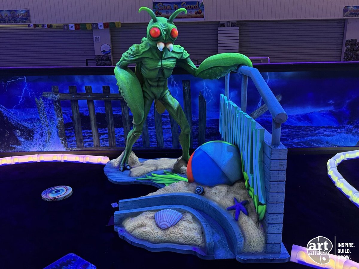 artattackfx's tweet photo. Unleash the monster! A mini golf course should do more than fill space it should drive traffic, boost per cap, and give your guests something they can’t get anywhere else. We create fully custom glow courses built around your brand and your market! #InspireBuildGrow #LEDMiniGolf https://t.co/1oajFm655k