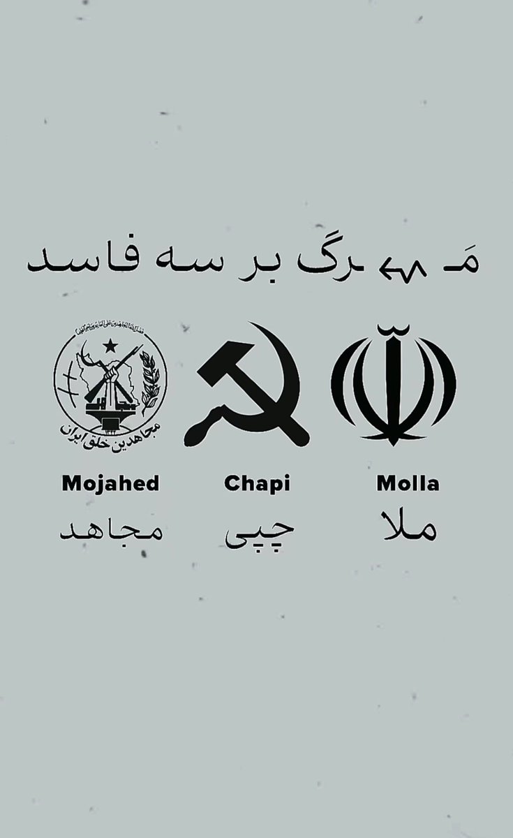 Savakzadeh's tweet image. When you hear millions of Iranians chant “Marg bar se-fased, Mullah, Chappi, Mujahed”

“death to the three corrupt” is this 👇🏼