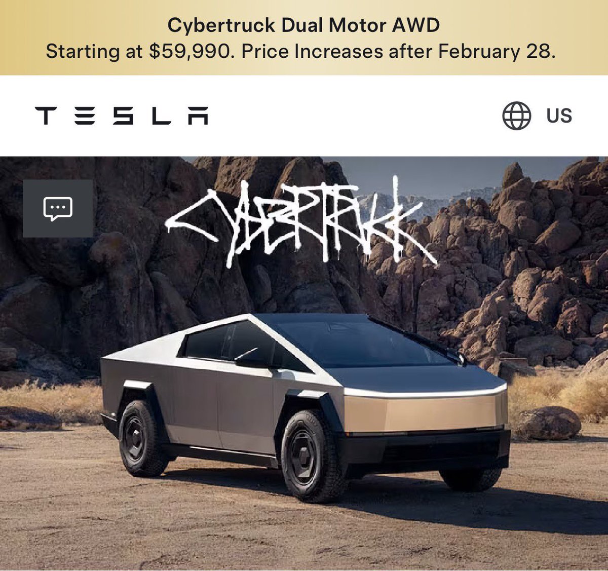 So the new <a href="/Tesla/">Tesla</a> <a href="/cybertruck/">Cybertruck</a> price of $59,990 will go up in a few days. Best time to lock in now and save.

Get 3 months of Full Self-Driving (Supervised) or up to $1,000 off with my referral link. ts.la/issa73426