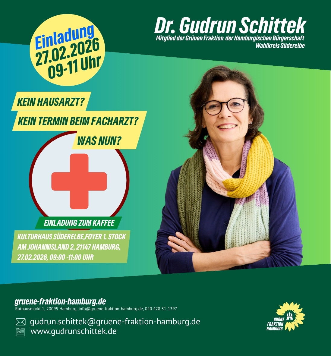 Keinen Hausarzt ? Keinen  Termin beim Facharzt ? 
Was nun ? 
Ich lade Sie ein, mit mir über die medizinische Versorgung in Süderelbe zu sprechen. 
Was plant die Politik ? 
Ich freue mit auf Gespräche mit Ihnen bei einer Tasse Kaffee. #süderelbe #hausarzt #TerminebeimArzt