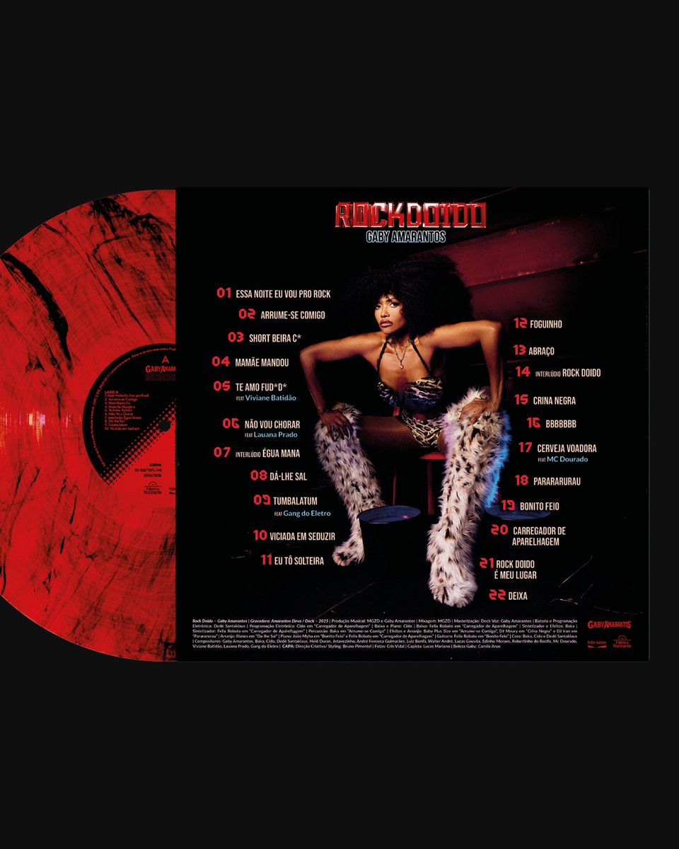 AVISA QUE O ROCK É DOIDO! 🫡

Gaby Amarantos lançará o aguardadíssimo vinil do ROCK DOIDO na quinta-feira (26) pela Rocinante Três Selos.

A edição chega em disco vermelho esfumaçado, capa simples e pôster brinde.

Ouvi falar que será limitadíssimo!
