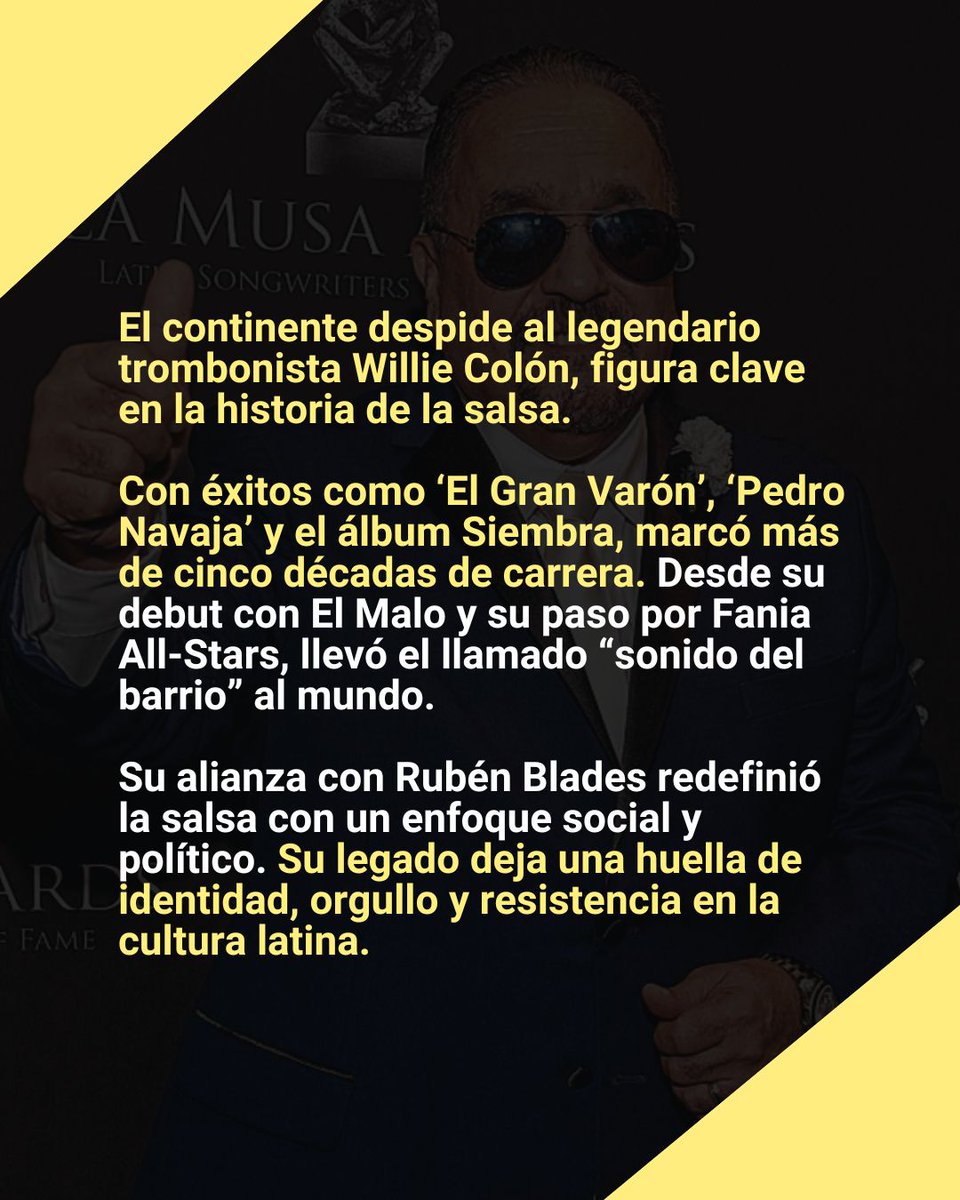 ADNMedellin's tweet photo. El barrio quedó en silencio 🎶🖤 La partida de Willie Colón deja un vacío en la historia de la salsa, ese sonido que mezcló calle, identidad y orgullo latino durante más de cinco décadas. #WillieColón #ADNcultura

📍Conoce más en https://t.co/IoeR9FKSvW https://t.co/2GHPejjv3c