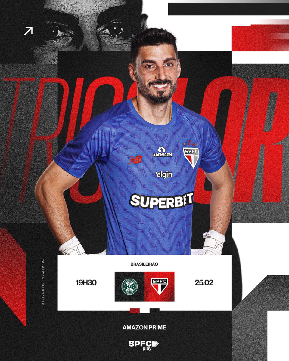 Hoje tem São Paulo! É #DiaDeTricolor!

⚽️ Coritiba x São Paulo 
🏟️ Couto Pereira 
📍 Curitiba (PR) 
⏰ 19h30 
🏆 Brasileirão (4ª rodada) 

📺 Amazon Prime 
🎙️ SPFC Play 

#VamosSãoPaulo 🇾🇪