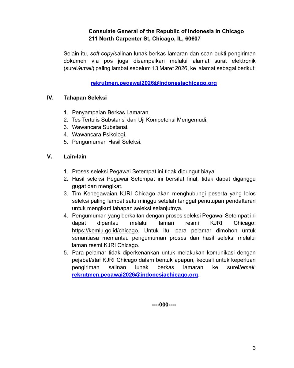 INAinChicago's tweet photo. Hi Sobat KJRI Chicago.

KJRI Chicago membuka 1(satu) lowongan pekerjaan untuk posisi sebagai Staf Administrasi (Pengemudi merangkap Asisten Pribadi Konsul Jenderal RI Chicago), bagi para WNI yang memiliki izin tinggal sah dan masih berlaku di Amerika Serikat. https://t.co/A8AZfUd5Bf