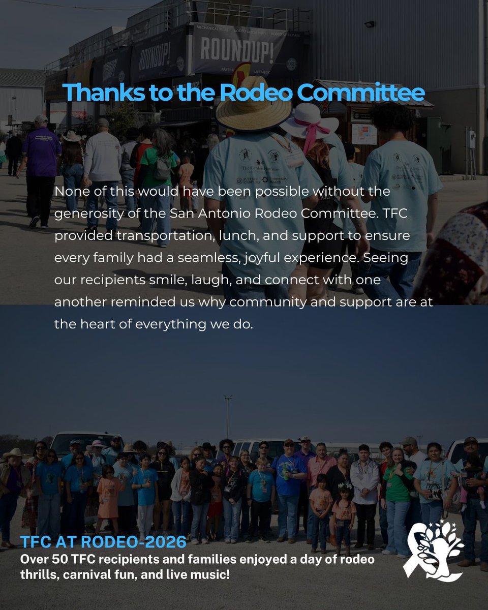 TFC_TX's tweet photo. What a day at the San Antonio Rodeo! Over 50 TFC recipients and their families joined us for rodeo thrills, carnival fun, delicious food, and an amazing concert. Thanks to the S.A. Rodeo Committee for making these unforgettable memories possible!  #SanAntonioRodeo #TFCStrong https://t.co/ZVi1bzQWcF