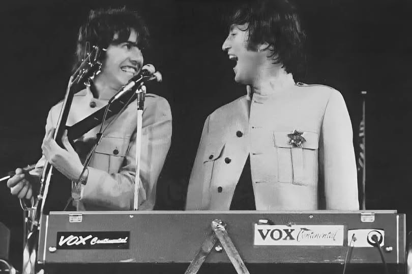 George Harrison and John Lennon at Shea Stadium, August 15, 1965.
The #Beatles