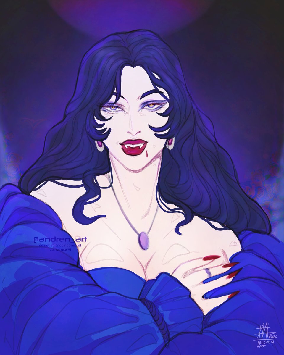Amber, The Vampire Lady. 🦇🥀
It’s been a long time since I last drew a beautiful vampire lady.💙
Her beauty is like the mist in the moonless night 🌃✨ mysterious, mystic but very dangerous... 👄🩸
#oc #vampire