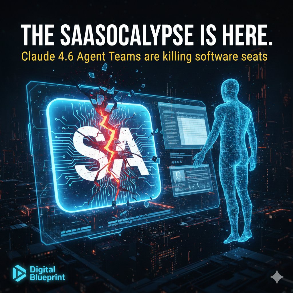 TDigitalBlNews's tweet photo. The $600B SaaS market just hit a wall. 📉

In 2024, you bought a "seat" for a human to use a tool. In 2026, the tool is the human.

Anthropic’s Claude 4.6 release isn't just an update, it's the "SaaSocalypse."

Here is why your software licenses are about to expire: 🧵
#Claude46 https://t.co/6Kzk4NwHde