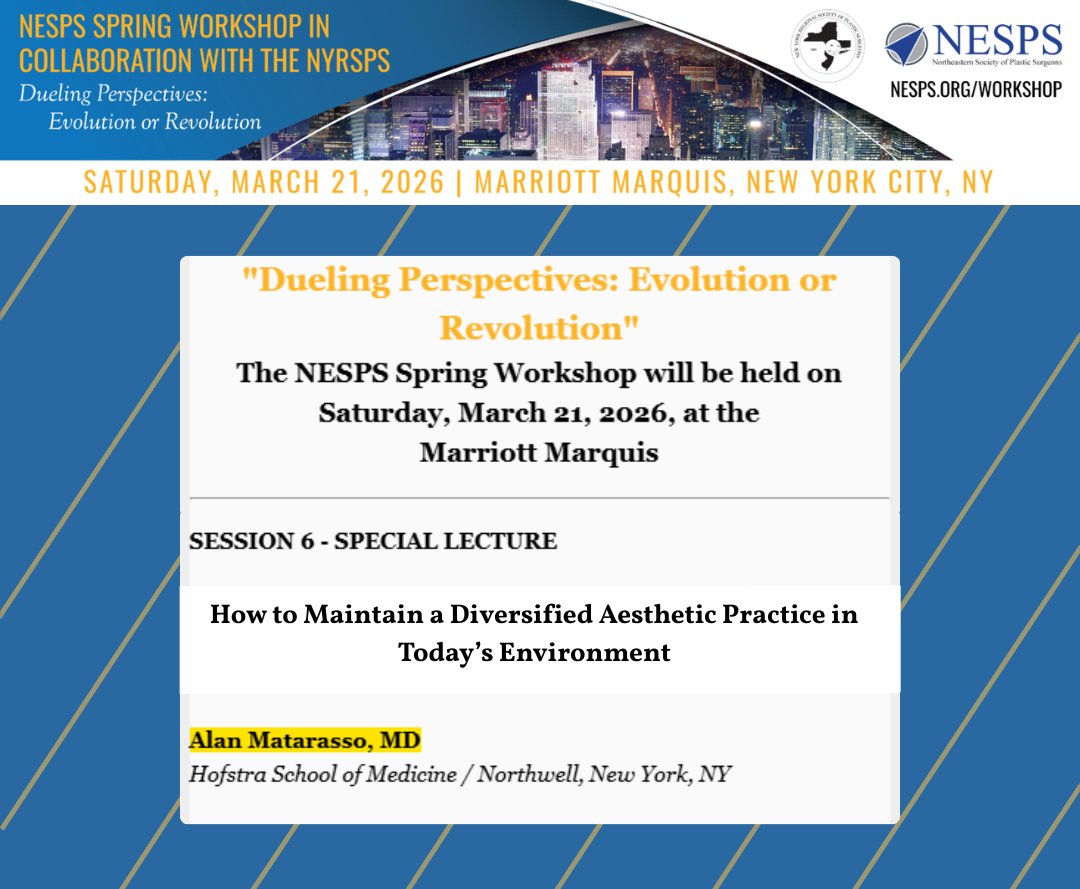 DrAlanMatarasso's tweet image. Looking forward to another outstanding NESPS/ NYRSPS meeting.#PlasticSurgeonMatarasso #plasticsurgery #nesps #nyrsps #springworkshop #speciallecture