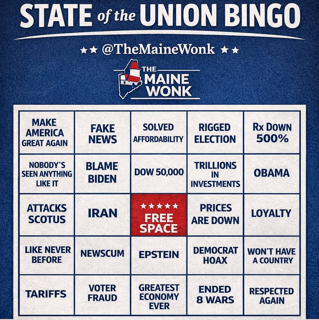 Here’s my State of The Union Bingo Card: 

Are you playing tonight? Share your card!