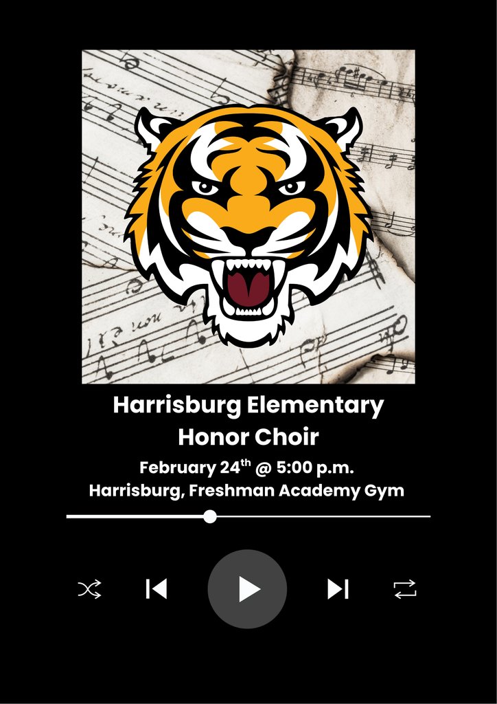HSDAdventure's tweet photo. 🎶✨ Join us for the Harrisburg Elementary Honor Choir performance!
🕔 5 PM | 📍 Freshman Academy Gym
Come support these incredible young voices as they share an evening of music! https://t.co/WxT6vTMwB9