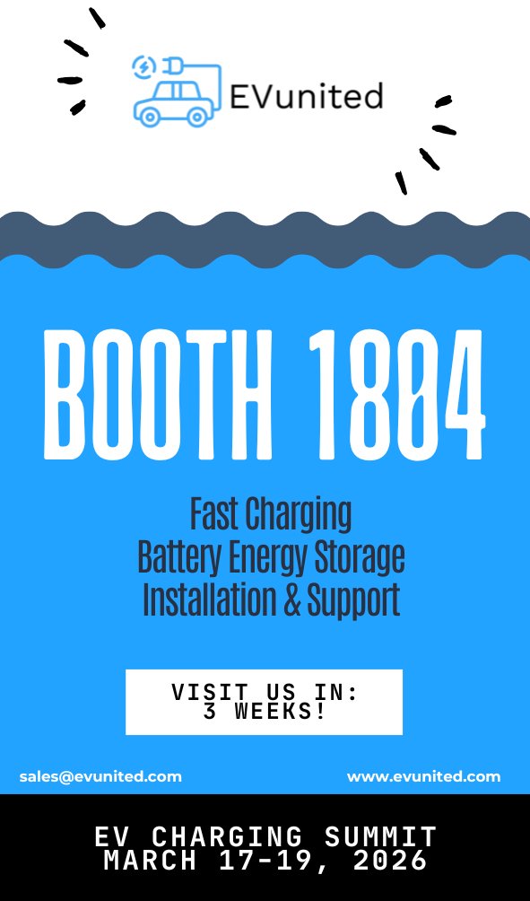 The countdown is on! EVunited will be at the EV Charging Summit – visit us at Booth #1804 to explore Fast Charging, Battery Energy Storage, and Installation &amp; Support. Reach out anytime at sales@EVunited.com #EVCharging #EVSummit #EVunited