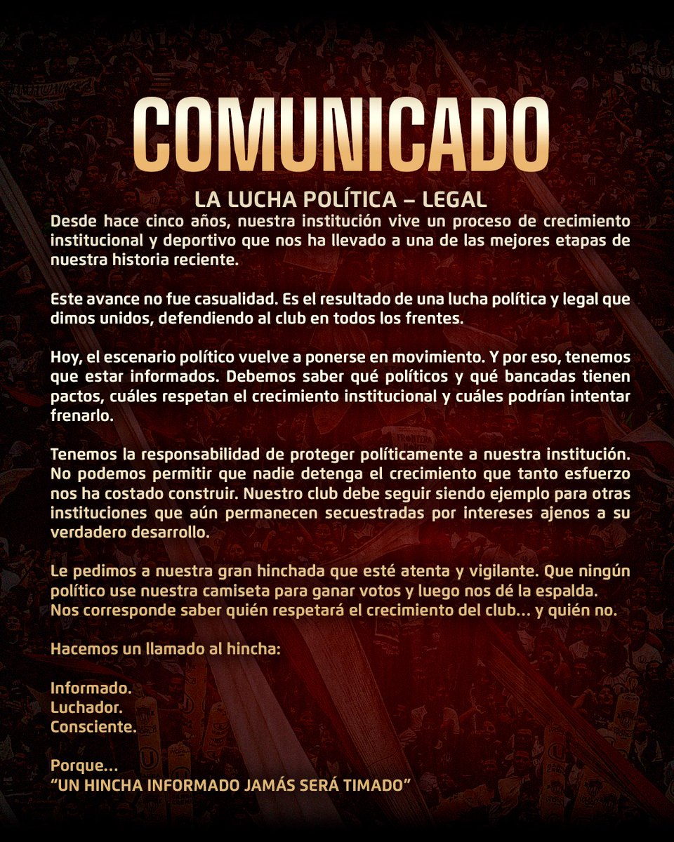justiciaparalau's tweet photo. ✊𝗔𝗧𝗘𝗡𝗧𝗢𝗦 𝗬 𝗩𝗜𝗚𝗜𝗟𝗔𝗡𝗧𝗘𝗦 👊

 🚫Contra Candidatos que tengan agendas pactadas. 

✅Tenemos que tener representación Política ( atentos)

"UN HINCHA INFORMADO JAMÁS SERA TIMADO" https://t.co/ric2tgVOrV