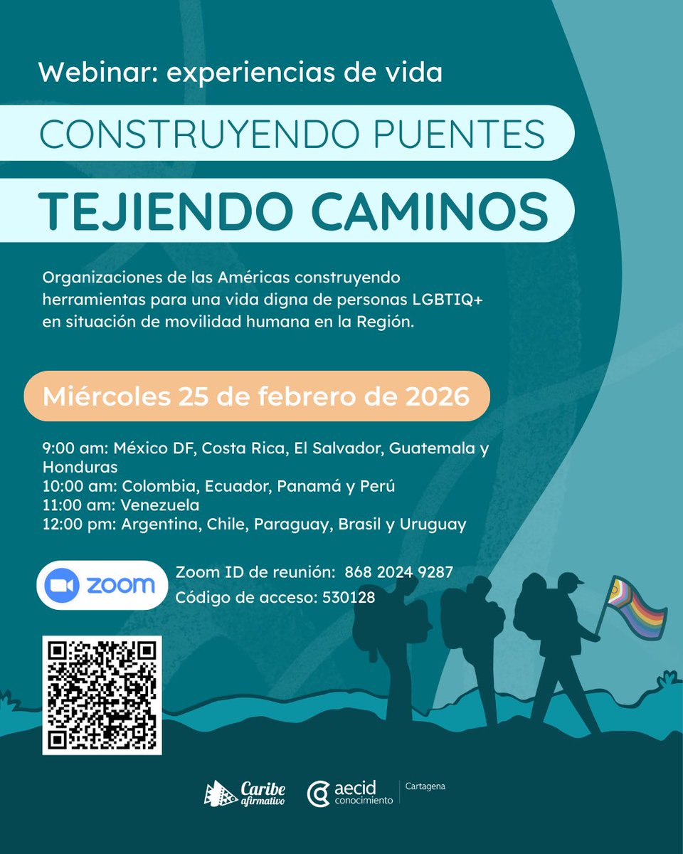 Caribeafirmativ's tweet photo. 🎒🏳️‍🌈 Te invitamos a participar en el webinar Construyendo puentes, tejiendo caminos, un espacio de intercambio de experiencias de vida donde organizaciones de las Américas comparten herramientas para personas LGBTIQ+ en situación de movilidad humana en la región. https://t.co/GXBgYJL1qb