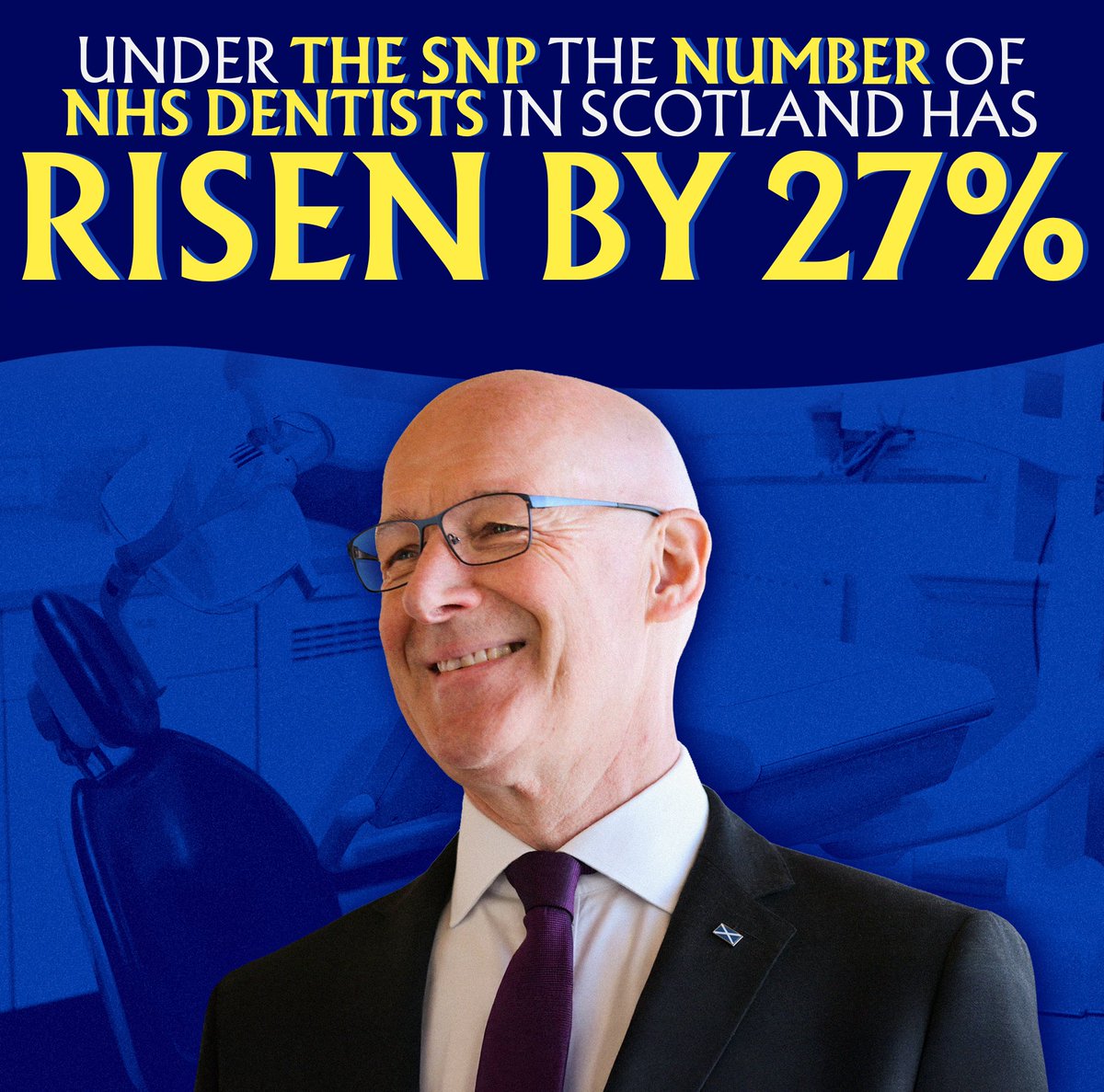 🦷 Under the Scottish National Party (SNP)   the number of NHS dentists in Scotland has increased by 27%.

🫵 We are committed to improving the NHS and making it easier for you to receive care.