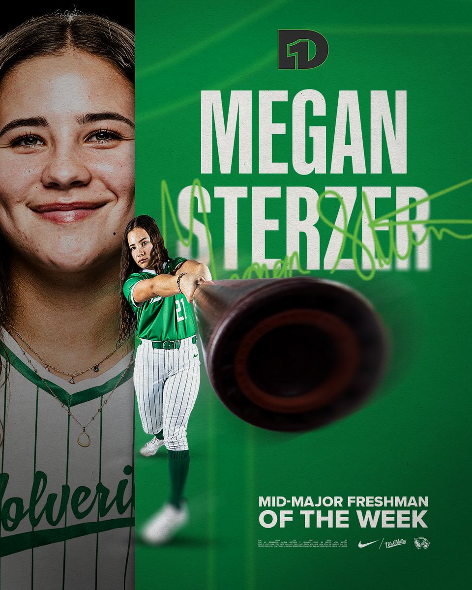 UVUSoftball's tweet photo. Megan Sterzer is the @D1Softball Mid-Major Freshman of the Week!

At the Rebel Classic, Megan went 8-for-13 with a HR, 2B, 4 walks, and 8 RBIs to lead the historic offensive weekend for the Wolverines.

#GoUVU | #ValleyForged https://t.co/ECSvR70Pk4