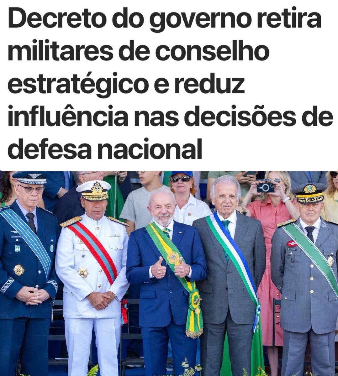 ''Desgoverno Lula humilha mais uma vez as forças armadas brasileiras!!
Parabéns aos envolvidos do alto comando.''

MERECEM SEREM HUMILHADOS.