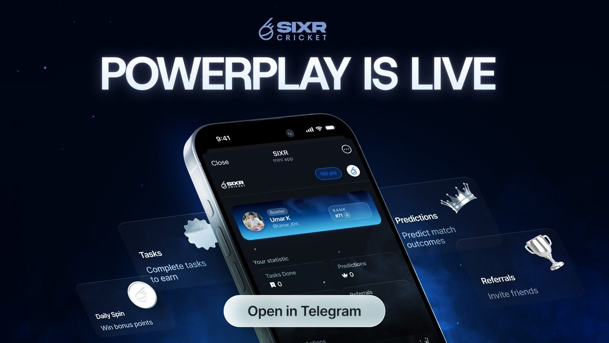 🚨SIXR PowerPlay Season 1 is LIVE on Telegram!!

Total reward pool: $400K in $SIXR

Season 1 allocation: $50K in $SIXR

➖Predict upcoming games 
➖ Complete tasks
➖Daily spin
➖Refer to climb leaderboard 

JOIN: t.me/sixrpowerplay_…

Stay locked in. Positioned early