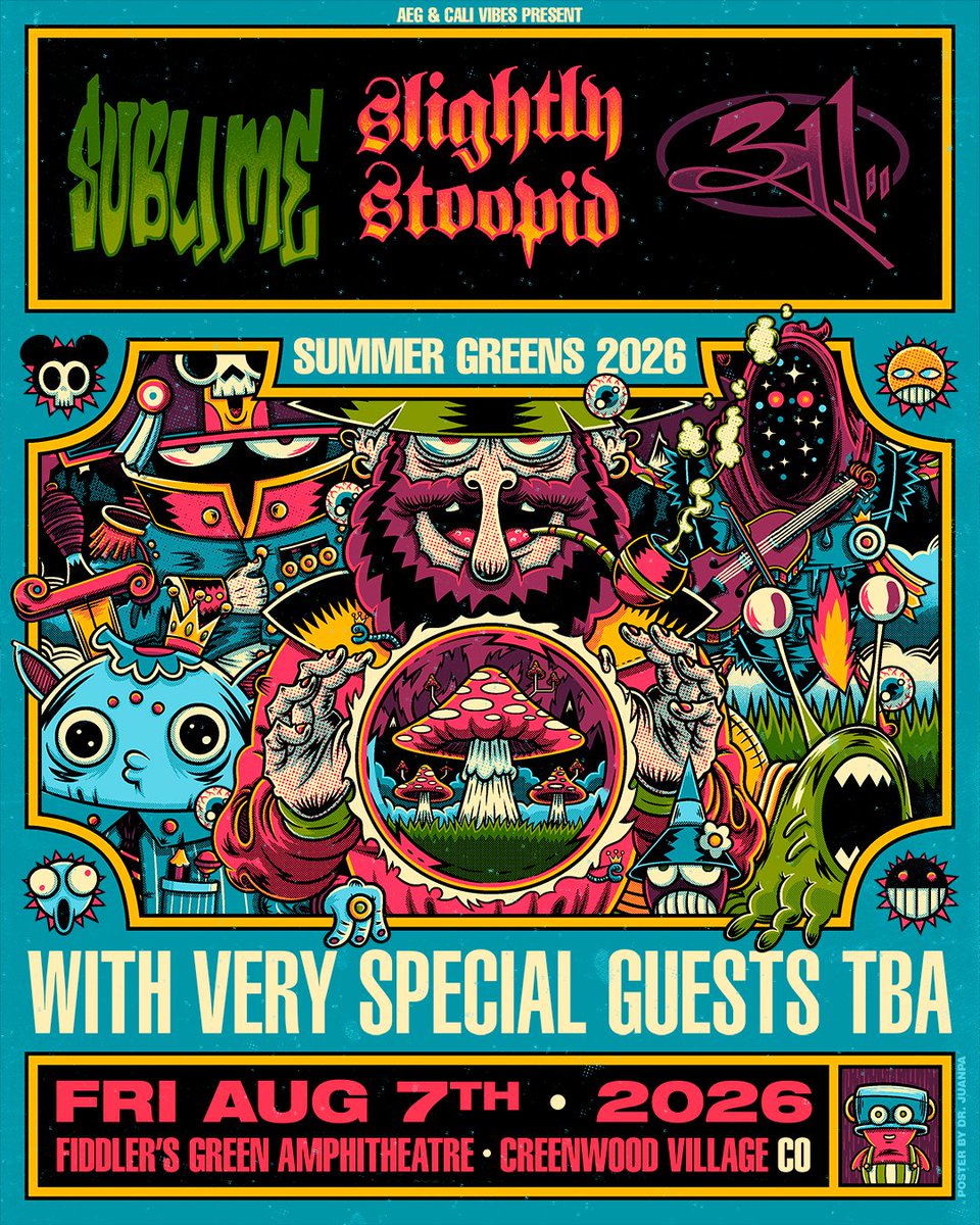 DenverReggae's tweet image. 🔥 August 7 @sublime, @slightlystoopid, @311 with special guests at @fiddlersgreenco!

Summer Greens 2026 🌲

Presale: Thu 2/26 10 am, pw: FIDDSGREENS26
On Sale: Fri 2/27 10 am
🎟 axs.com/events/1333355…

#summergreens2026 #sublime #slightlystoopid #threeeleven #colorado