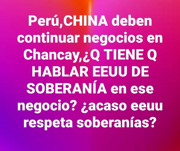 PERU TIENE ABUNDANTES RECURSOS NATURALES, las riquezas naturales crean mas sentido de soberanía.¿Por qué Perú tiene q someterse a la sumisión yanqui? CON TANTA RIQUEZA DEBERÍA TENER MAS DIGNIDAD Y EJECUTAR SU GEOPOLITICA CON LIBERALIDAD, nada de actitudes genuflexas al imperio