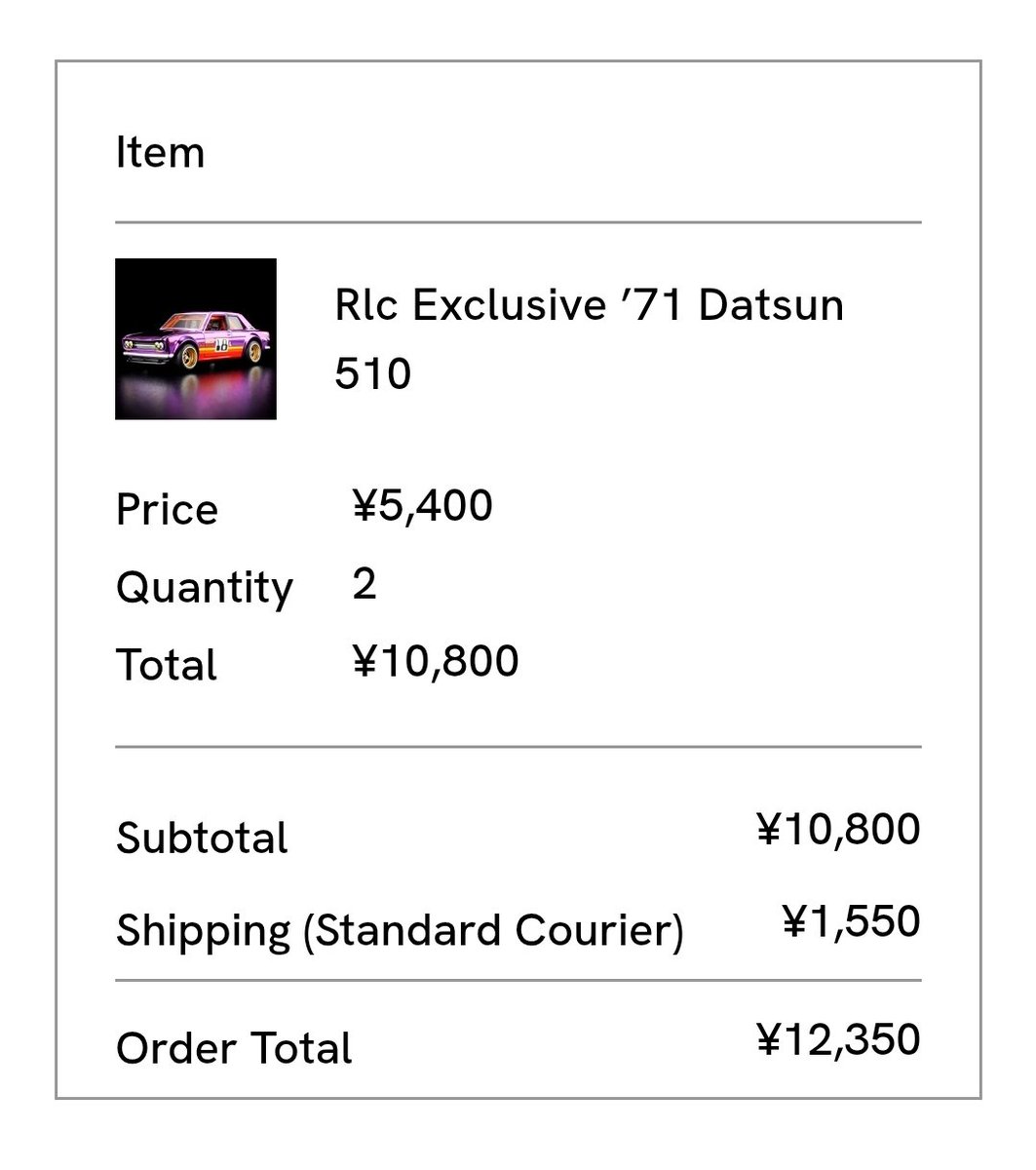 hotwheels_28's tweet photo. Order Completed🔥
#ホットウィール
#HotWheels
#RedLineClub
#Datsun510 https://t.co/172EmZ02PY