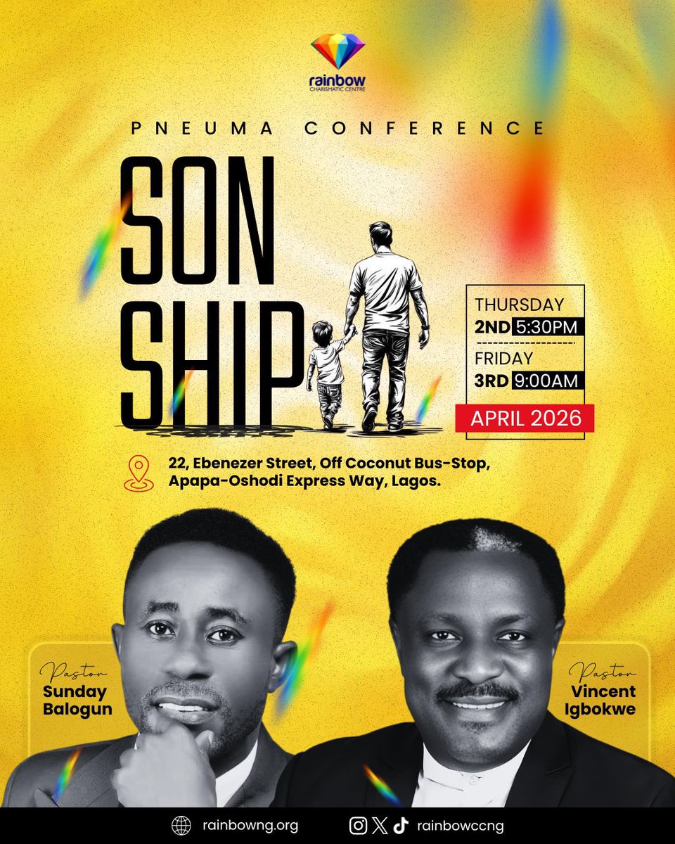 rainbowccng's tweet photo. Lagos, Nigeria get ready!!!! 

Want some depth about your identity as a believer? 

Join @psbrainbow and the highly esteemed teacher of the Gospel, reverend Vincent Igbokwe for ‘Pneuma Conference’ 2026. 

See flyers for details. https://t.co/mqi6g3nY32