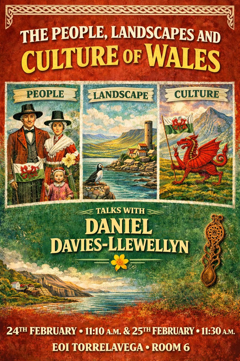 ¿Te vienes a Gales? Viajamos a través de su cultura y paisajes en la EOI de Torrelavega. Charla organizada por el departamento de inglés. Tendrá lugar mañana 25 de febrero a las 11:30 horas en el aula 6. ¡No te lo pierdas!
#eoitorrelavega #somosEOI#identidadeoi#Gales#culturagales