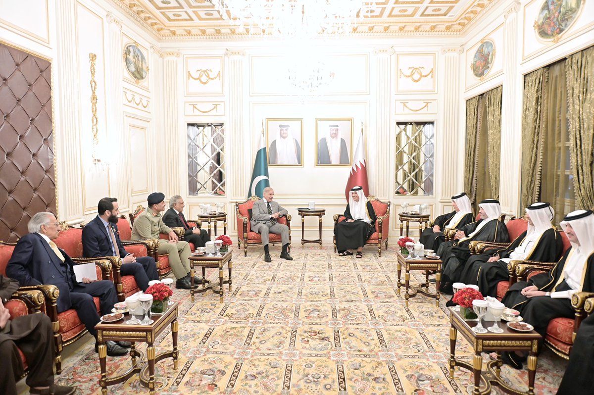 Doha: Prime Minister Muhammad Shehbaz Sharif meets with the Prime Minister and M...