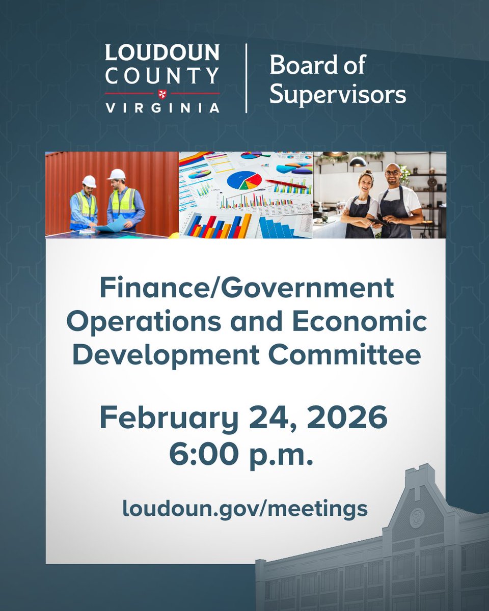 LoudounCoGovt's tweet photo. The #Loudoun Board of Supervisors Finance/Government Operations and Economic Development Committee meets tonight, Tues., 2/24/26, at 6:00 p.m. for a work session on the Capital Improvement Program. Watch the livestream online at https://t.co/UgMPCM5m60. https://t.co/OWkaGFfl72