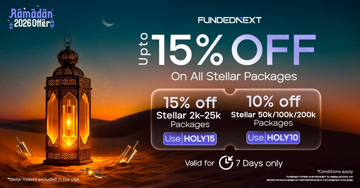 Fredo_pips's tweet photo. Ramadan is here.
And so is capital at a discount.

For the next 7 days, FundedNext just rolled out their Ramadan 2026 offer:

▫️15% OFF Stellar 2k – 25k
Code: HOLY15

▫️10% OFF Stellar 50k / 100k / 200k
Code: HOLY10

If funding was on your radar, this reduces your entry cost immediately.

Secure yours 

7 days only. Move.