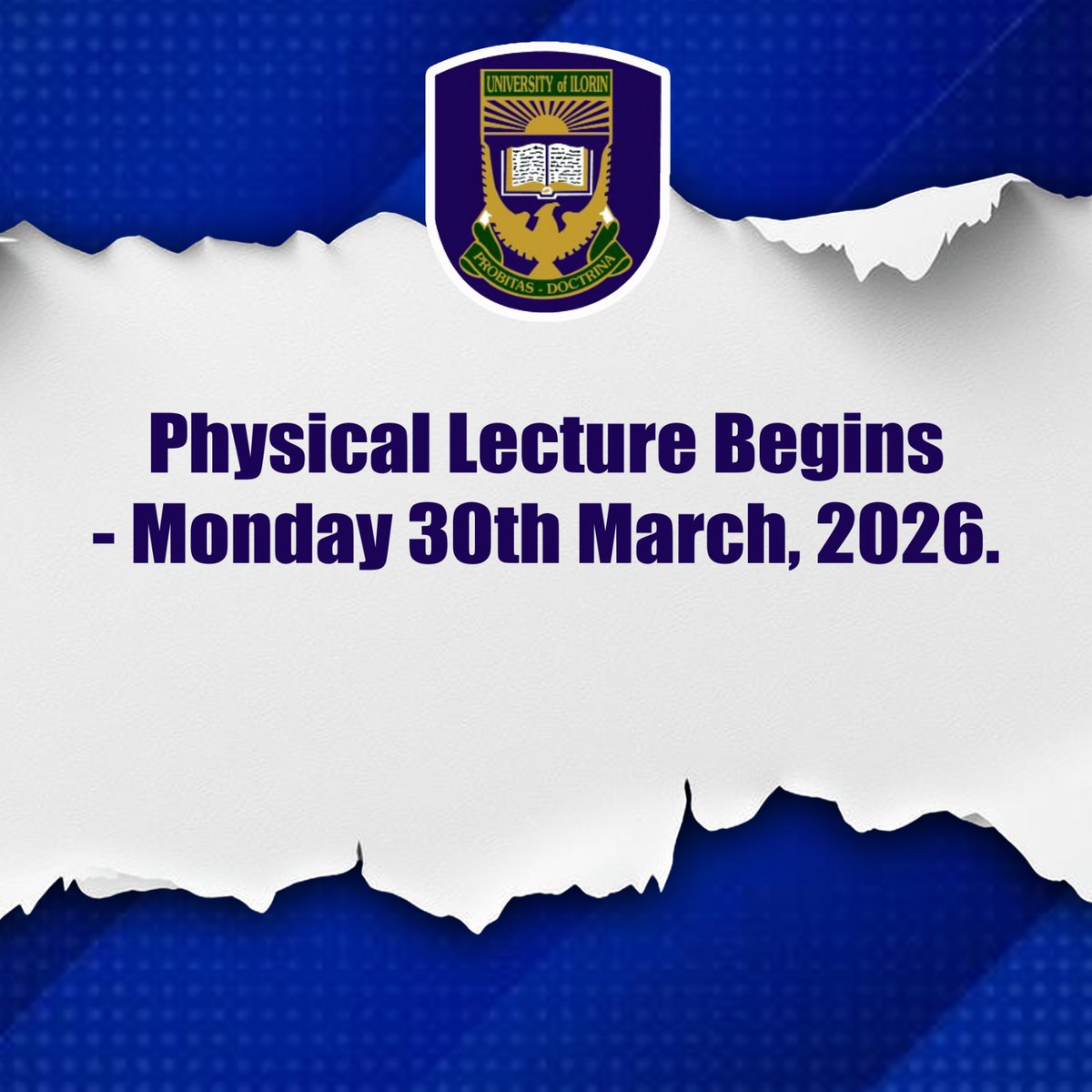 UnilorinNGR's tweet photo. We are pleased to announce the commencement of the 2025/2026 Rain Semester.

#UNILORIN
#ProbitasDoctrina 
#BetterByFar🎓 https://t.co/9ioLCVO9RX