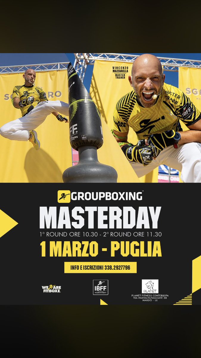 ibffofficial's tweet image. Vieni a boxare in Puglia Puglia Puglia! 🥊🥊🥊
Ripartono i Masterdays di IBFF e lo fanno da Lecce con due Masterclasses tenute dal Master Trainer Vincenzo Mazzarella e dal Team Puglia 🤩
Per info e iscrizioni:
📱338/ 2927796
💻 info@ibff.it

#Fitboxe  #Ibff #RiminiWellness