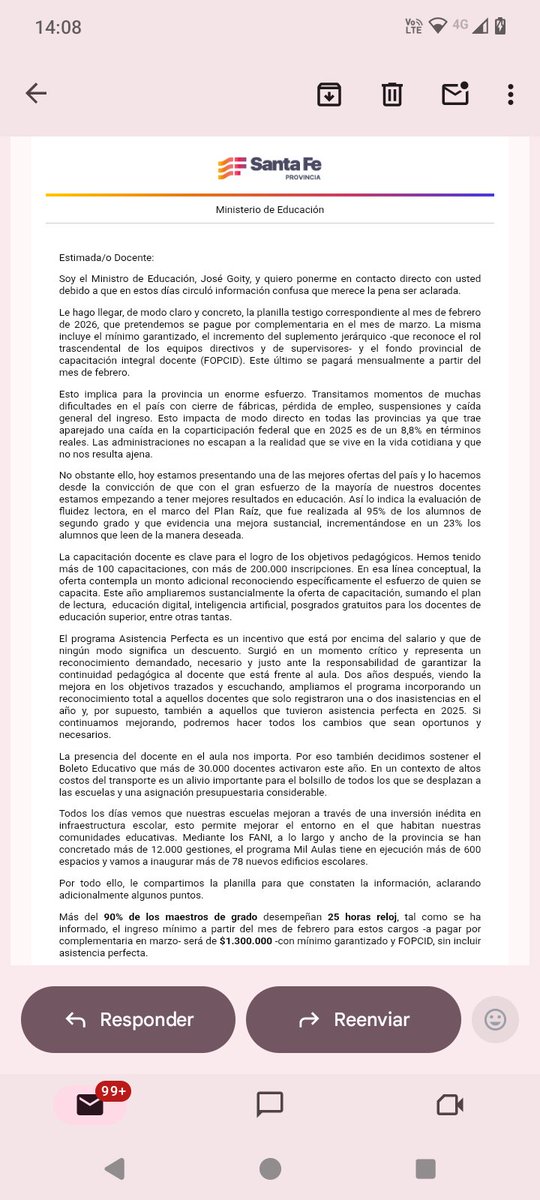 gabimeglio's tweet photo. El @GobSantaFe nos envía mails a los docentes, explicándonos el esfuerzo que hacen para ofrecernos dos mangos. Que pasa @maxipullaro no pueden parar la bronca que crece desde abajo? El 2, todxs al paro. https://t.co/P8yXFVOXiA