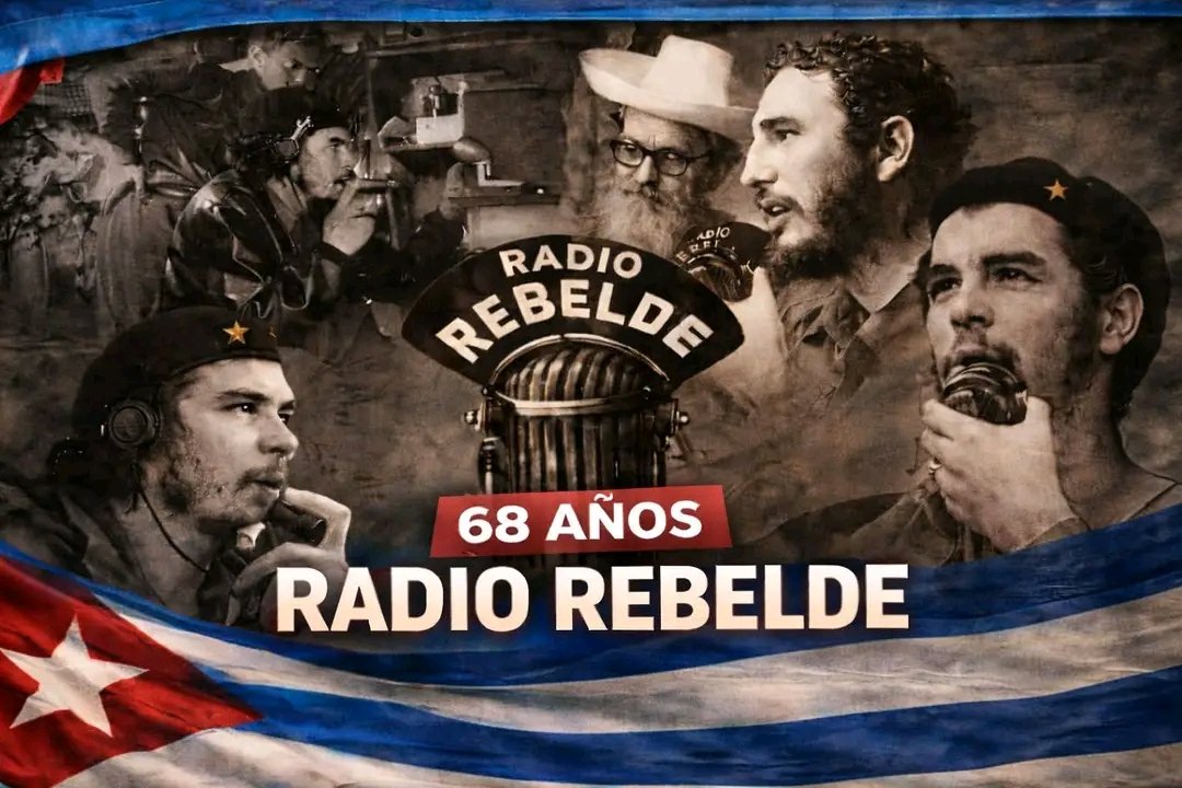 DME1roEnero's tweet photo. 📢 ¡Aqui Radio Rebelde!.
Hace 68 años, en la Sierra Maestra, nació Radio Rebelde, fundada por el Che, con la voz desde las montañas, con el corazón para toda Cuba.
¡Felicidades por estos 68 años de historia, firmeza y heroismo!.Siempre con dinamismo y actualidad. #CubaSoberana https://t.co/pwlDJs10Th
