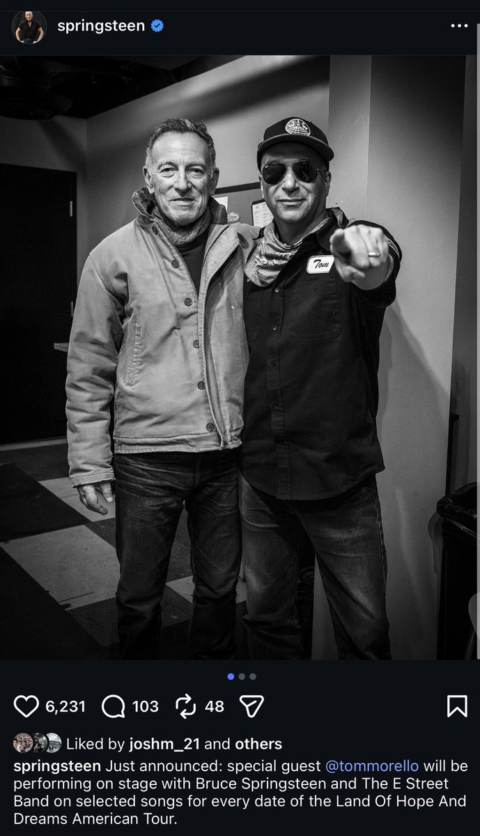 Tom Morello will be joining the E Street Band for select songs on the upcoming 2026 US tour.