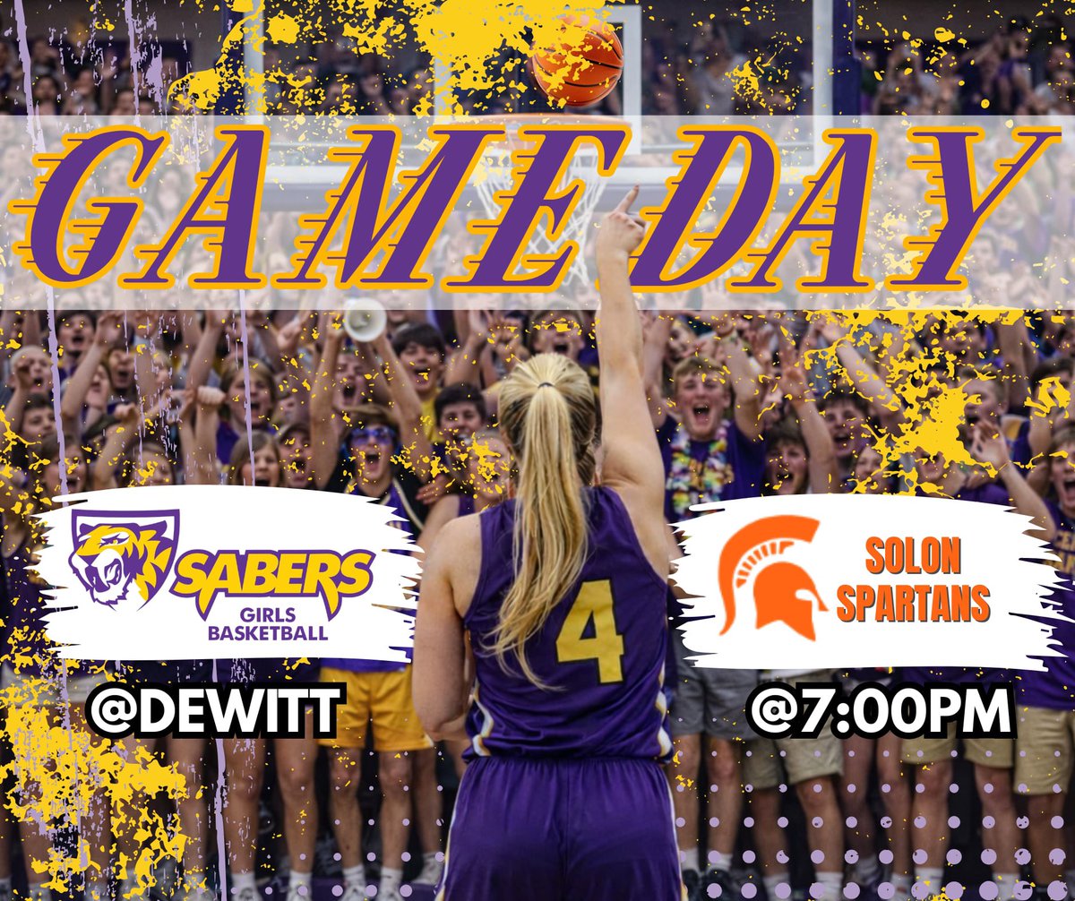 SabersGBB's tweet photo. ‘Ohhh we heard it’s going to be loud behind the baskets tonight?! 👀

Good thing we’ve been practicing with noise all season. 🔊💪

Bring the energy, Central DeWitt, we’ll bring the game.

See you at 7:00. Let’s work. 💜💛🏀 https://t.co/rL3Tvbk3YM
