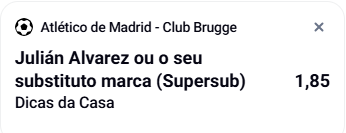 Já temos onze inicial no Atlético Madrid-Club Brugge! Achas que o Julián Alvarez molha a sopa? 👀⚽️

- Dá RT + Like
- Comenta o teu Username + #FreebetsBetclic

1 comentário por pessoa.
Se ele marcar, sorteamos 10€ de Freebets para 10 pessoas.