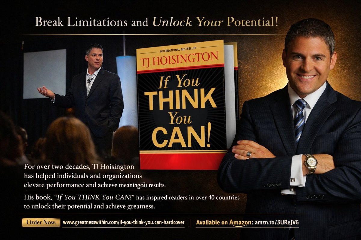 WriitersHub's tweet photo. Twitter👉 @tjhoisington 

Amazon:https://t.co/7GBHWBxdud

For over two decades, bestselling author and leadership expert TJ Hoisington has helped high achievers unlock their full potential and elevate performance at the highest level.

His internationally acclaimed book If You Think You Can! has inspired readers in 40+ countries to break mental barriers, strengthen discipline, and achieve meaningful results in business and life.

If you’re ready to think bigger, lead stronger, and perform at your best — this is your blueprint.

Get your copy today and start unlocking the greatness within.