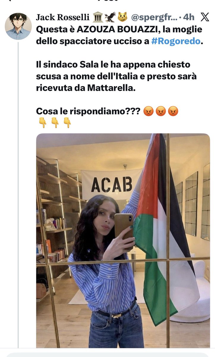 Nella foto originale tenevo la bandiera italiana. Qui sostituita digitalmente con quella palestinese. È un fotomontaggio. L’ennesimo, dopo quelli di me ricoperta di sangue o di me che prendo fuoco insieme al mio libro o di me impiccata. Ma la cosa che trovo più ingiuriosa è la
